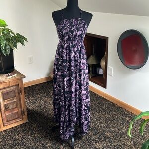 Free People Intimately Heat Wave maxi slip dress, purple floral on black XS